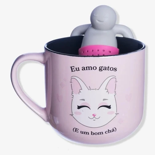 CANECA COM INFUSOR EU AMO GATOS  