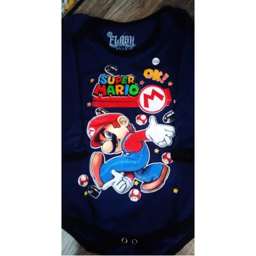 BODY BEBÊ MANGA LONGA ESTAMPA SUPER MARIO 